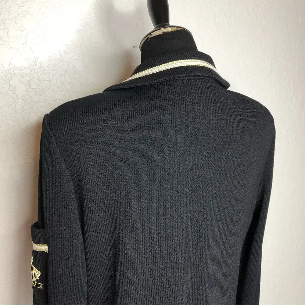 St John Collection black with white gold trim santana knit zip front jacket 10